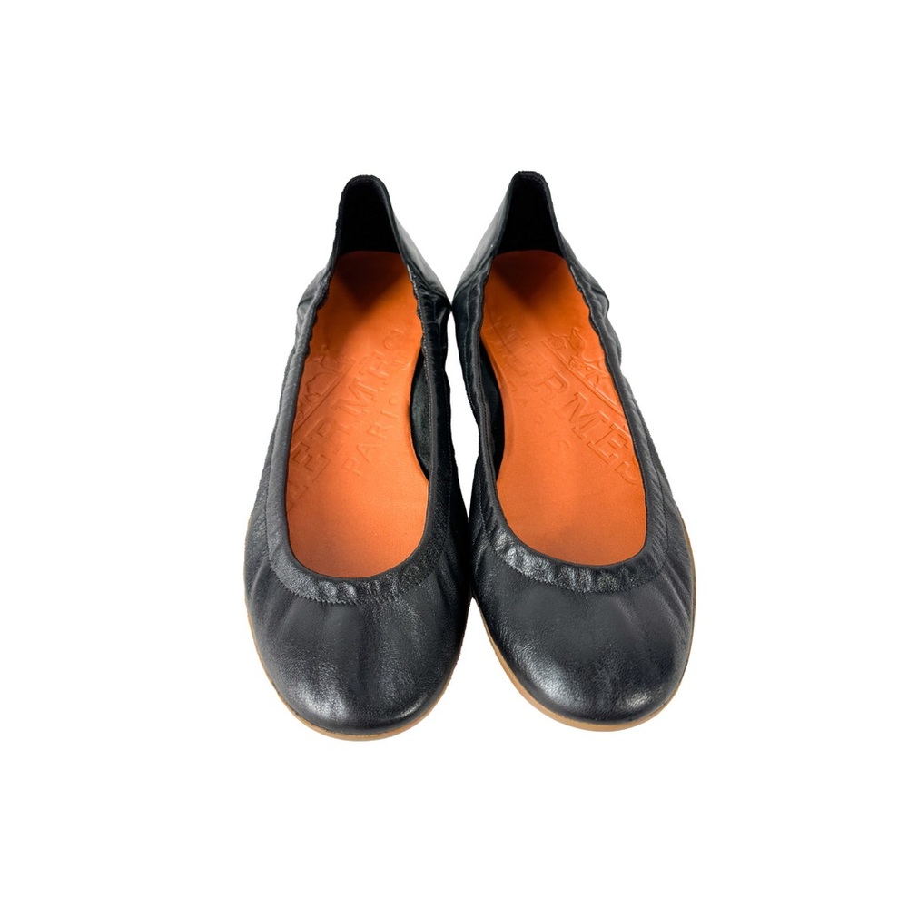 HERMÈS BLACK LEATHER VINTAGE BALLET FLATS SIZE 38 - Picture 2 of 7